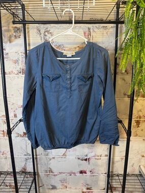 Ferin & Flirth Blue Cotton Button Front Long Sleeve Blouse M